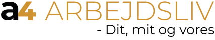 Logo med teksten a4 ARBEJDSLIV i fede sorte og gyldne bogstaver, efterfulgt af taglinen - Dit, mit og vores i gråt. Det moderne, rene design afspejler en privat socialrådgivers professionelle touch.