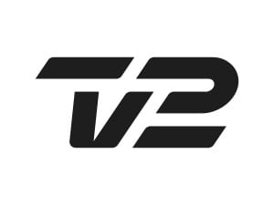 Sort, fed, stiliseret tekstlogo, der viser bogstaverne TV2 på en hvid baggrund. Det skarpe, moderne design forbinder T'et og V'et - perfekt til en privat socialrådgiver, der ønsker en professionel og moderne visuel identitet.